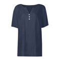 thumbnail image 4 of Besolor Cotton Linen Tops for Women V Neck Button Short Sleeve Summer Shirts Casual Plus Size Dressy Blouse Tees, 4 of 6