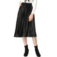 thumbnail image 1 of INSPIRE CHIC Jupe Midi Évasée Plissée en Velours à Taille Haute Élastique pour Femme, 1 of 6