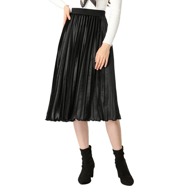 INSPIRE CHIC Jupe Midi Évasée Plissée en Velours à Taille Haute Élastique pour Femme