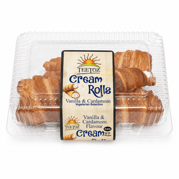 Teetoz Cream Rolls Vanilla & Cardamom Flavor – Crispy Filled Wafer Rolls Snack, 4 Pieces, 180g