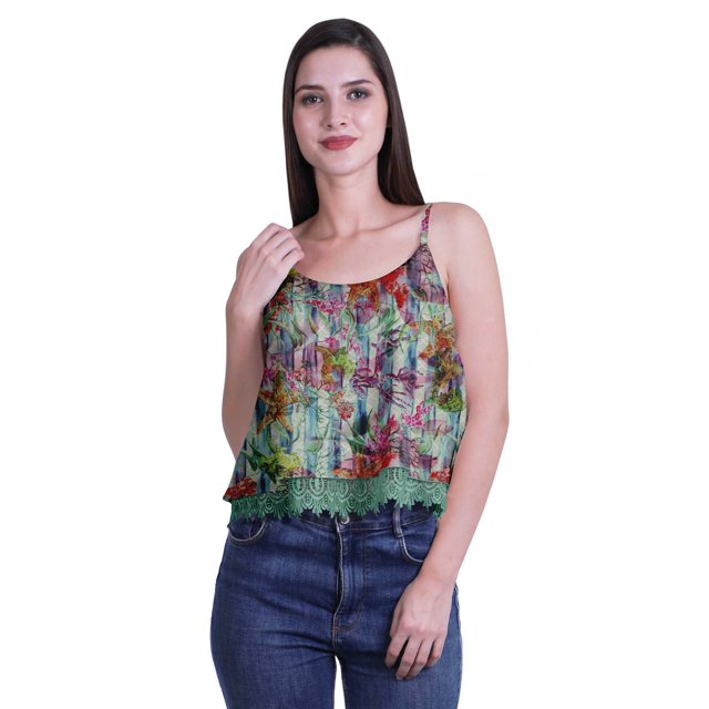 Moomaya Camisole Courte à Bretelles Spaghetti Imprimée pour Femmes, Hauts d'Été