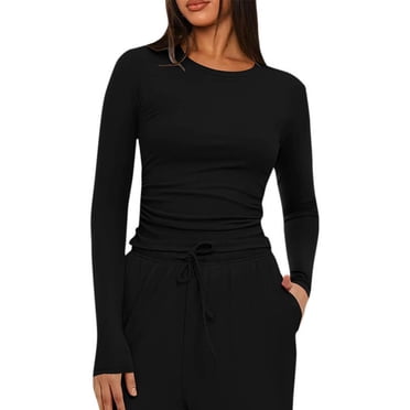 WRKEKC Womens Long Sleeve Top Solid Color Crew Neck Slim Fit Shirt for Women Daily Wear with Flattering Cut with Multiple Solid Colors
