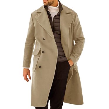 TJAZFJPA Mens Wool Coats Winter Men Solid Color Autumn and Winter Lapel Double Thick Warm Business Windbreaker Casual Loose Foreign Trade Jacket Men's Winter Jackets Outerwear Dress Peacoat Men's Slim