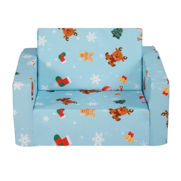 KFFKFF Children's Sofa, Dual-Purpose Comfortable Toddler Seating, Foldable Couch to Lounger, Versatile Kids' Chair for Playrooms, Suitable for Girls & Boys, in a Calming Sky Blue