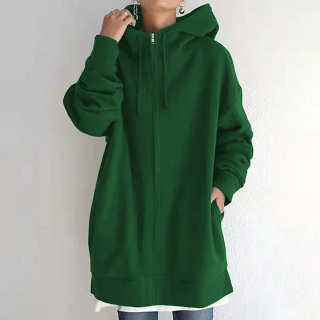 Meichang Womens Fall Winter Warm Zipper Open Fleece Hoodies Sweatshirt Long Jacket Drawstring Coat Jacket Tops Outwear Plus Size