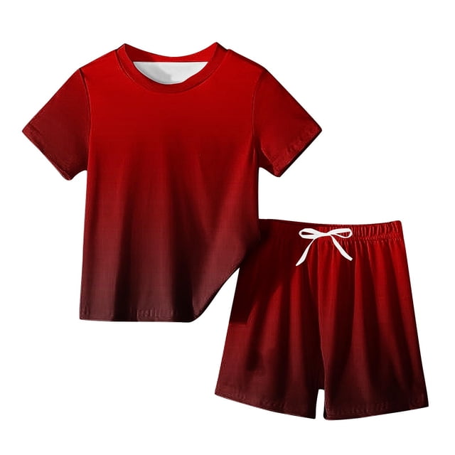 Plebaso Baby Girls Boys Two-Piece Sets Gradient Color Short Sleeve Tops Shorts Kids Summer Clothes