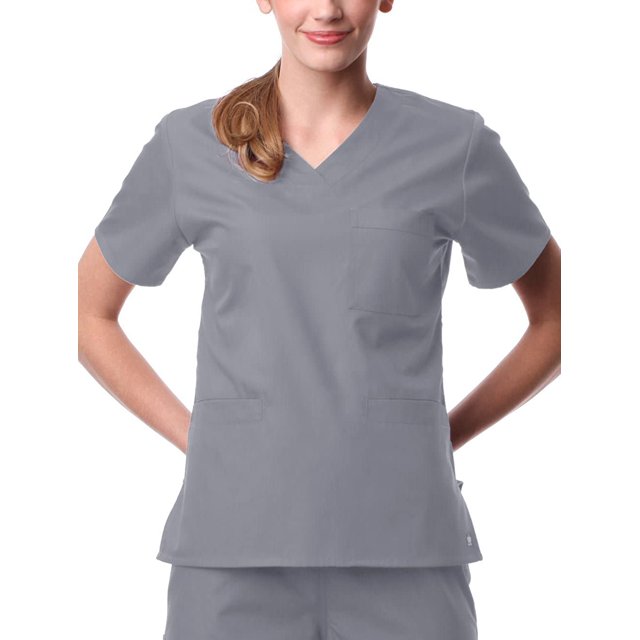Core by Maevn Womens Curved V-Neck Solid Scrub Top