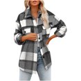 thumbnail image 2 of EGNMCR Womens Plaid Shacket Jacket Button Long Sleeve Shirt Coat Fall Winter Loose Flannel Jacket, 2 of 6