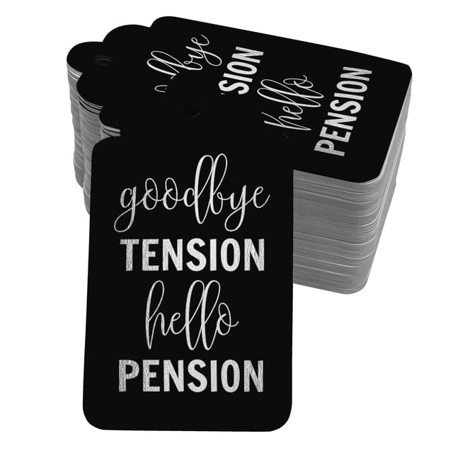 Inkdotpot Pack Of 100 Real Silver Foil Paper Tags Good Bye Tension Hello Pension Retirement Favor Hang Tags