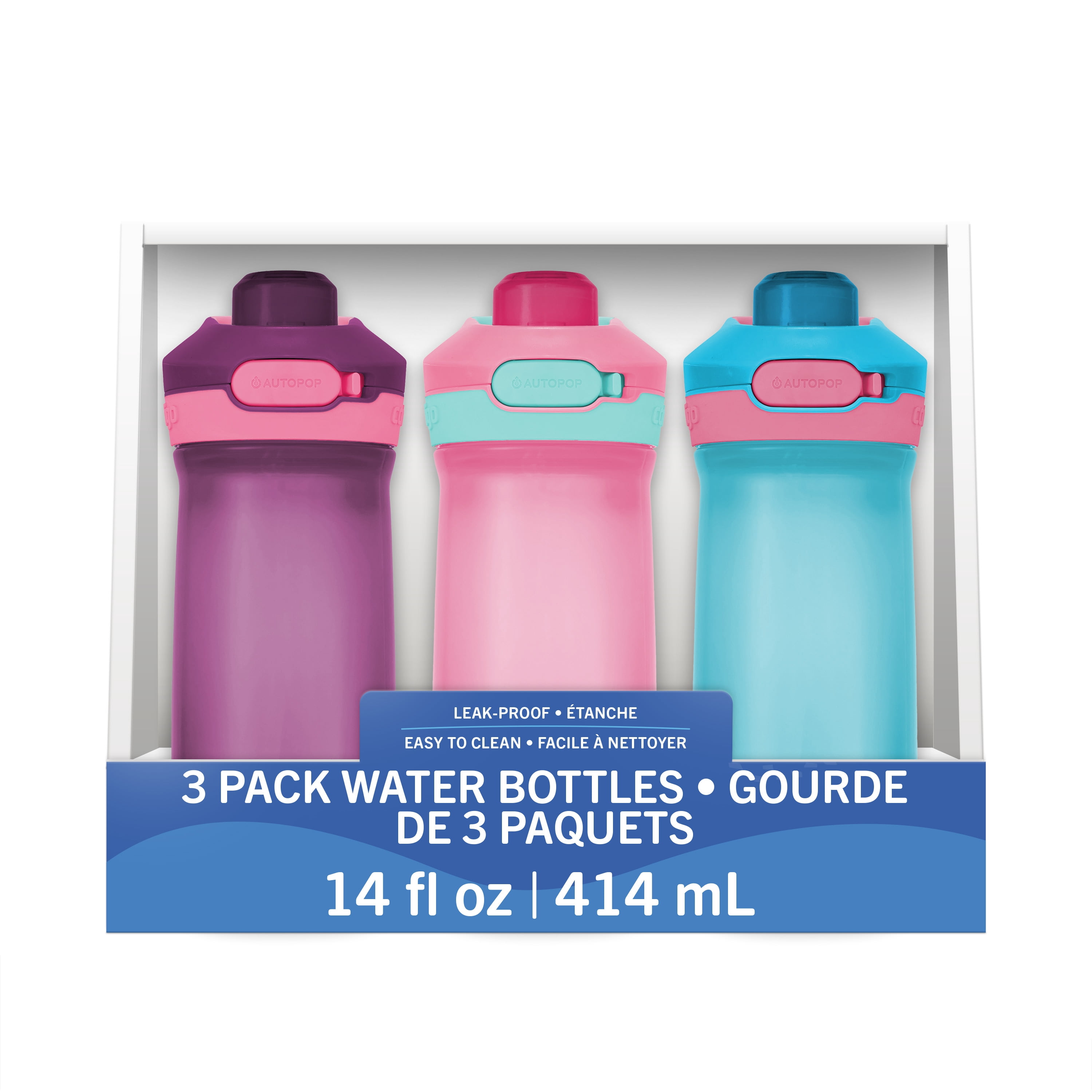Bouteille d’eau pour enfants Contigo Jessie avec couvercle AUTOPOP, couleurs variées, 591 ml, ensembe de 3