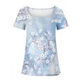 thumbnail image 4 of Hauts d'Été Grande Taille à Manches Courtes pour Femmes Mode Décontractée Imprimée Col Carré Manches Courtes Boutons Hauts Blouses Amples Col en V T-Shirt Femmes en Solde, 4 of 5