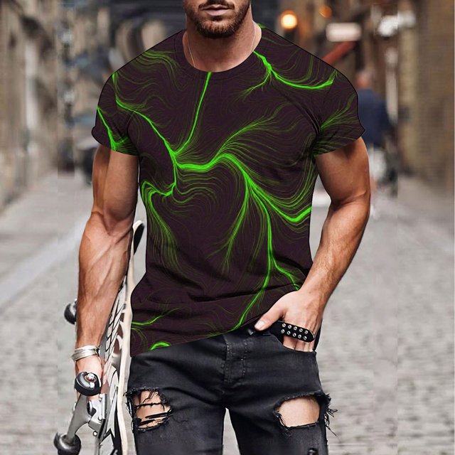 Qertyioot T-shirt à Manches Courtes Imprimé pour Hommes Col Rond Mode Décontractée Manches Courtes Liquidation
