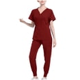 thumbnail image 1 of Womens Medical Jogger Scrub Set Summer Outfits 2 Piece Nursing Uniform Short Sleeve Tops Cargo Pants Working Uniforms, Red, M, 1 of 3