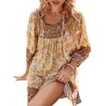 thumbnail image 2 of Babysbule Robes d'Été pour Femmes Liquidation Mode pour Femmes Bohème Col en V Ample Manches 3/4 Imprimé Robe Courte, 2 of 9