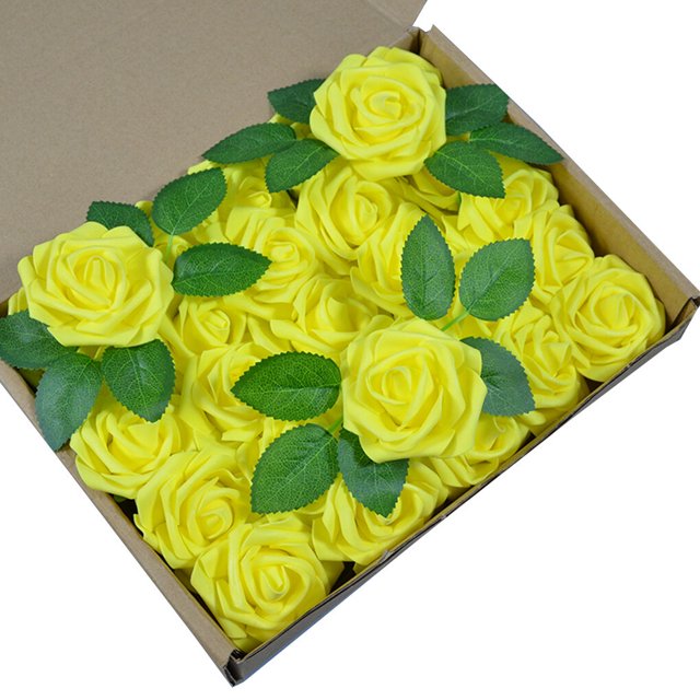 25 Pieces Artificial Flowers Set Fake Roses Flowers Bouquets Decorative for Wedding Baby Shower Florals Centerpieces Yellow
