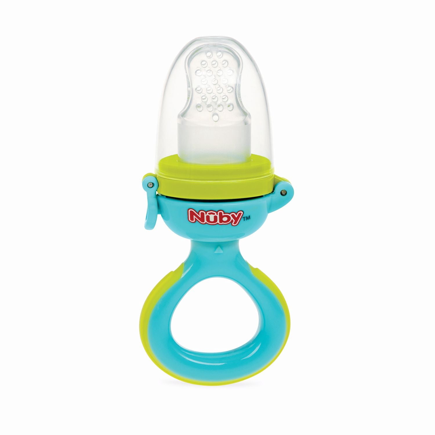 Distributeur d'aliments Mous Twist n' Feed Muni d'un Dispositif de Fermeture de Nûby - Vert et aqua, pour les Enfants de 10 Mois et Plus
