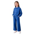 thumbnail image 2 of EGNMCR Long Sleeve Turndown Collar Set Children's Solid Color Long Sleeve Turn-Down Collar Button-Up Top With Elastic Waist And Pockets And Pants Set Girl polyester set, 2 of 8
