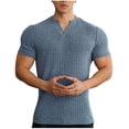 thumbnail image 1 of Men's Muscle T Shirts Stretch Short Sleeve V Neck Bodybuilding Workout Tee Shirts Slim Fit Ribbed Knit Shirt, 1 of 5