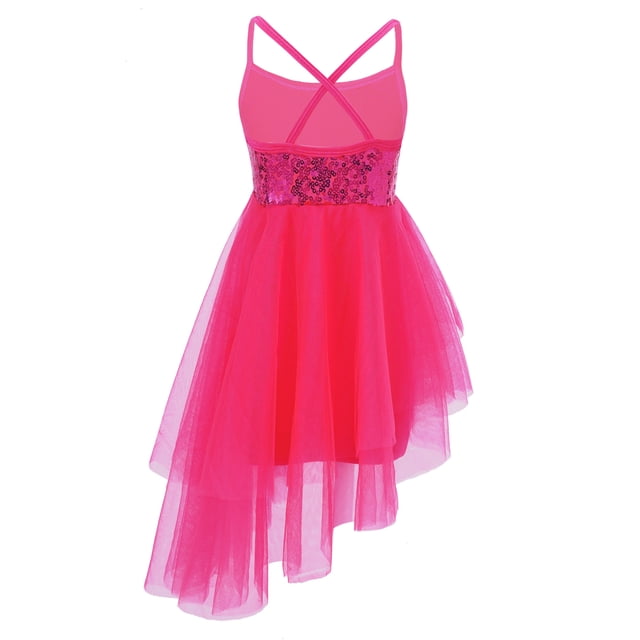 Jizyo Robe de Danse Lyrique à Sequins pour Filles Robe Tutu de Ballet Dos Croisé Justaucorps de Gym une Pièce Tenues de Danse Rose 3TG