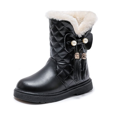 Zecgelong Girls Boots,Girls' Autumn And Winter Snow Boots Thick Soles Non Slip Warm Comfortable Solid Color Bow Boots