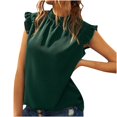 thumbnail image 1 of Timegard Tank Tops for Women Crew Neck Ruffle Sleeve Ruched Solid Color Comfy Work Casual Tunic Tops, 1 of 5