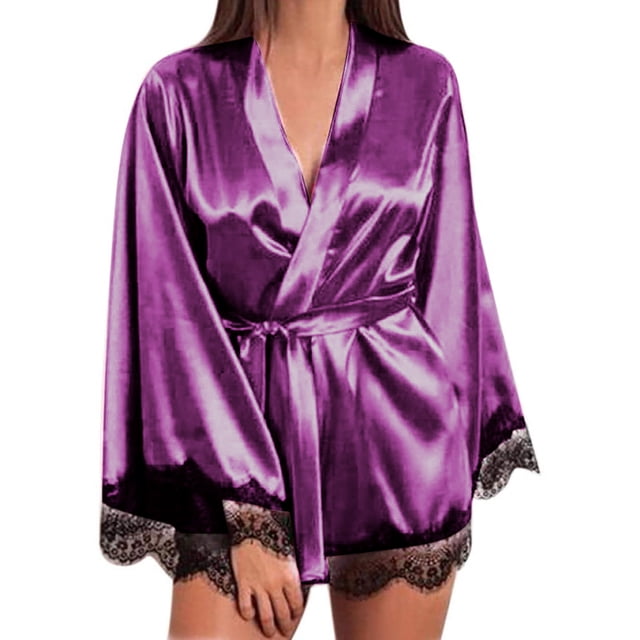 LSLJS Lingerie Femme Robe en Soie et Dentelle Robe de Nuit Tenue de Sommeil Nuisette Ensemble de Pyjama