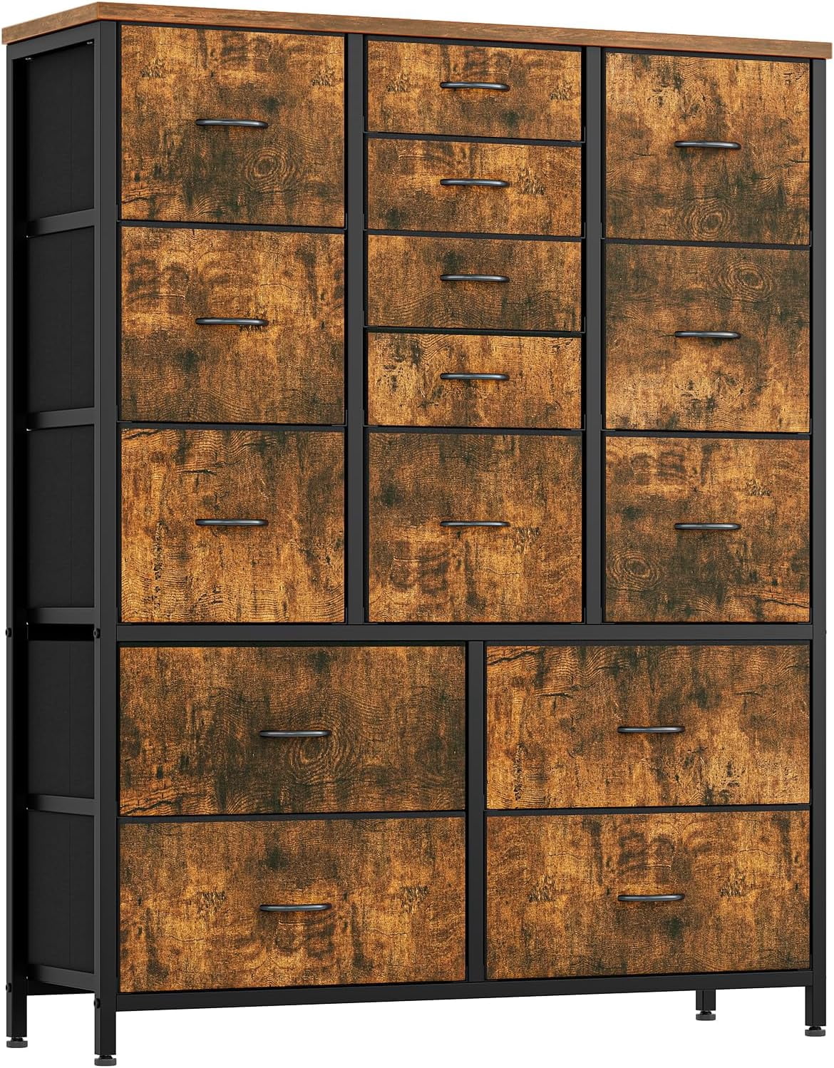 Tall Dresser for Bedroom with 15 Drawers, Chest of Drawers with Fabric Bins, Clothing Storage Organizer, Fabric Closet Dresser for Living Room