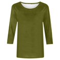thumbnail image 4 of CHUANK T-Shirt Ajusté à Col Rond Mignon pour Femmes, Décontracté, Mi-Long, Manches 3/4, Blouse Extensible, Basique, Uni, Hauts, 4 of 5