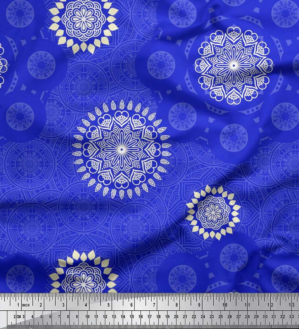 Soimoi Polyester Crepe Fabric Mandala Ethnic Printed Craft Fabric by The Yard 52 Inch Wide