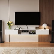 FloatiCasa 55-inch High Gloss Floating TV Stand, Wall-Mounted Entertainment Center, for TVs up to 60", White