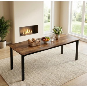 BeesClover 70.9" Dining Room Table for 6-8 People, Dining Table, Kitchen Table with Iron Legs and Irregular Desktop, Quick Assembly, 300 Lbs Capacity, for Kitchen, Living Room, Brown(Only Table)