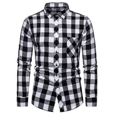 Fashion Men Casual Plaid Print Pocket Long Sleeves Shirt Blouse
