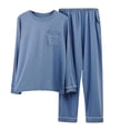 thumbnail image 2 of TIMIFIS Ensembles de Pyjama pour Hommes Confortables Unis à Manches Longues à Col Rond Haut de Nuit et Pantalon Ensemble de Détente 2 Pcs Ensembles de Pyjamas pour Hommes - Printemps/été, 2 of 3