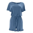 thumbnail image 4 of Timegard Rompers for Women Summer Short Sleeve Adjustable Drawstring Casual Short Jumpsuit with Pockets, 4 of 7