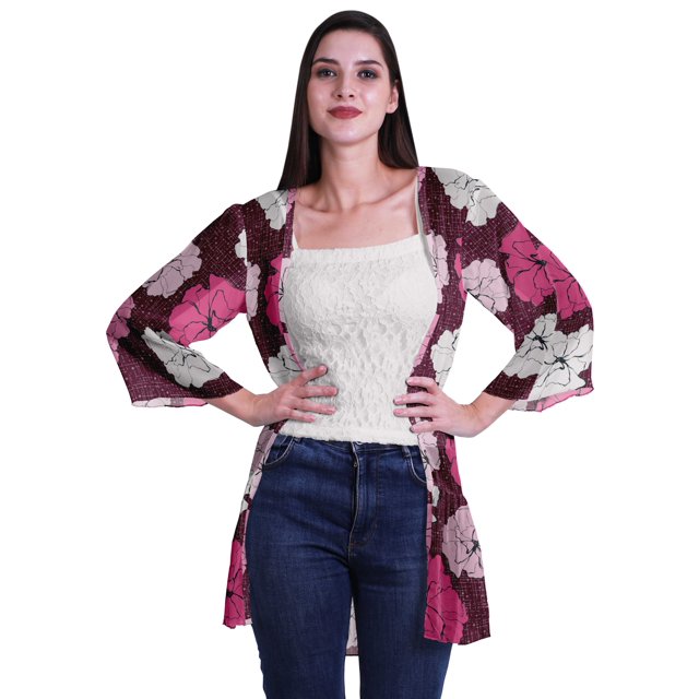 Moomaya Printed Georgette Beach Clothes For Women Short Shrug Cover Up Cardigan