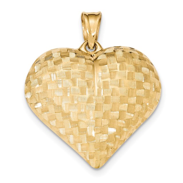 14k Textured Puff Heart Pendant K5148 (mm x mm)