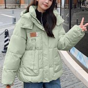 UPPADA Cropped Puffer Jacket Women Hooded Winter Coats Quilted Puffer Jacket Short Winter Jackets for Women Trendy with Pockets Women's Winter Puffer Jacket Plus Size Green,L