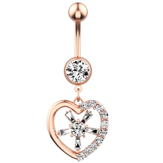 Bague ventre en acier inoxydable - Strass Heart Navel Bague Piercing Bijoux Piercing