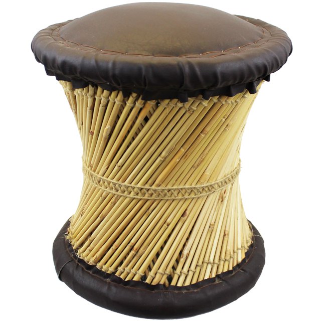 Natural Geo Moray Accent Stool - Faux Leather Brown