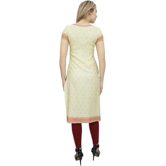 Bimba Women's Cream Floral Printed Kurti Kurta Blouse India Casual Clothing-20