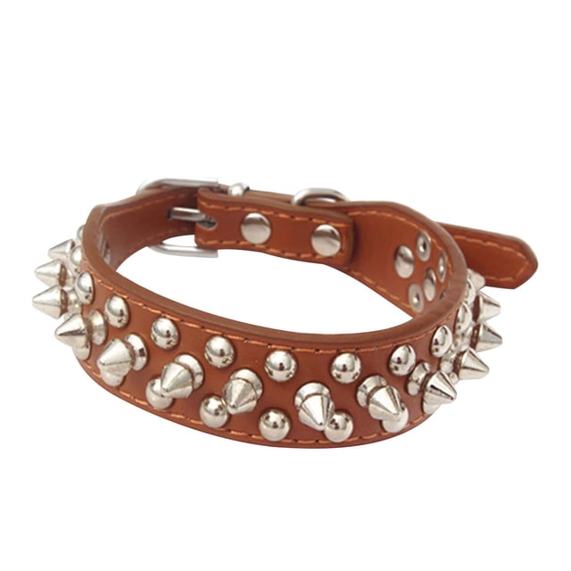 Rvkxad Leather Pet Collar, Round Defence Dog Collar with Nail Design, Punk Style Dog Collar