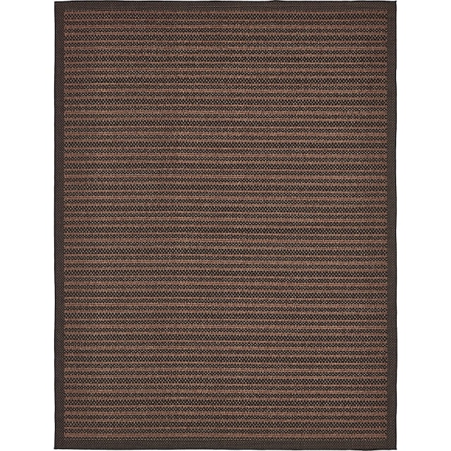 Unique Loom Outdoor Collection Transitionnel Tapis d'Intérieur et d'Extérieur à Rayures Tonales, 9' x 12', Noir/brun
