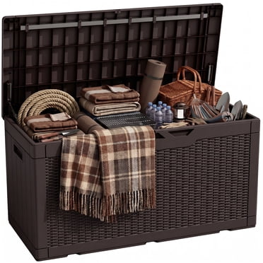 Homall 100-Gallon Outdoor Box Deck Plastic Resin Storage Box, Dark Brown
