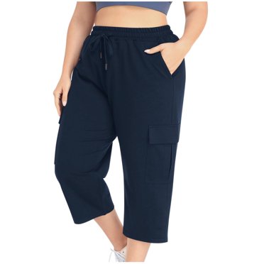 asjyhkr Capris Cargo Grande Taille pour Femmes 4x-5x Pantalons de Survêtement Décontractés avec Poches Pantalons d'Entraînement d'Été de Randonnée