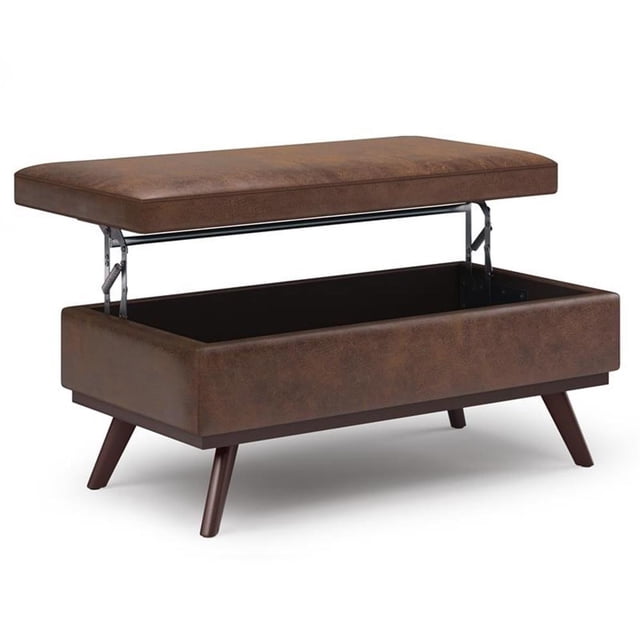 Owen Table Basse Relevable de 42 Po en Similicuir Brun Châtaigne Vieilli