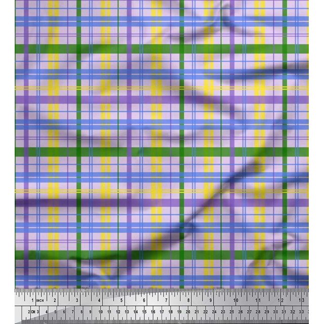 Soimoi Viscose Chiffon Fabric Plaid Check Print Fabric by The Yard 42 Inch Wide