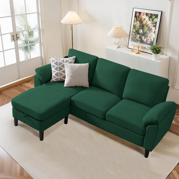 Pingliang Home 80" Sectional Sofa Couch,L Shaped 3 Seat with Reversible Storage Ottoman and Side Pockets, Modern Polyester Fabric Sofa Couches for Living Room Apartment Office Studio Small Space