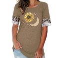 thumbnail image 3 of Women Sunflower Moon Leopard Print Stitching O-Neck Short Sleeve Tops, 3 of 5