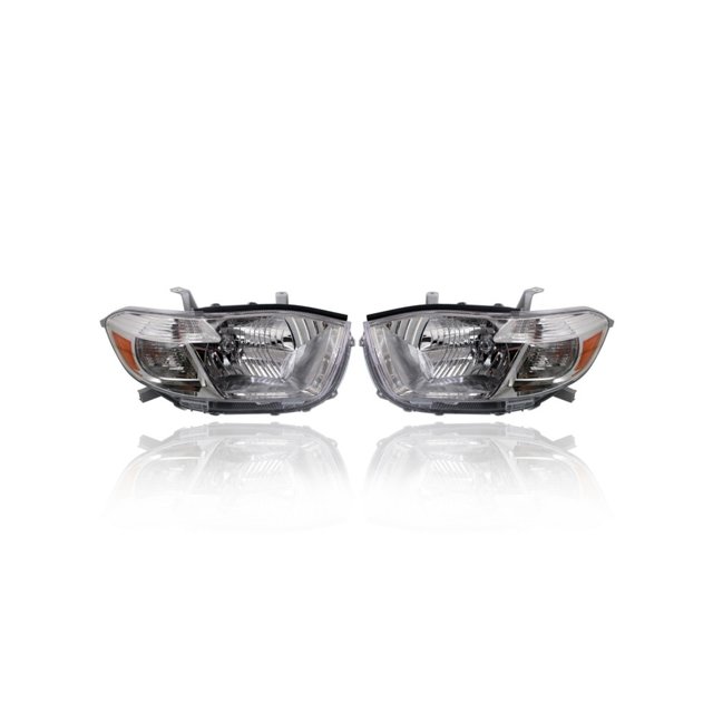 Headlight Assembly - Compatible/Replacement for '08-10 Toyota Highlander Base/SE/Limited (North American Built) - Halogen, White Chrome Bezel - Pair, Set - 811100E090, 811500E110 - CAPA