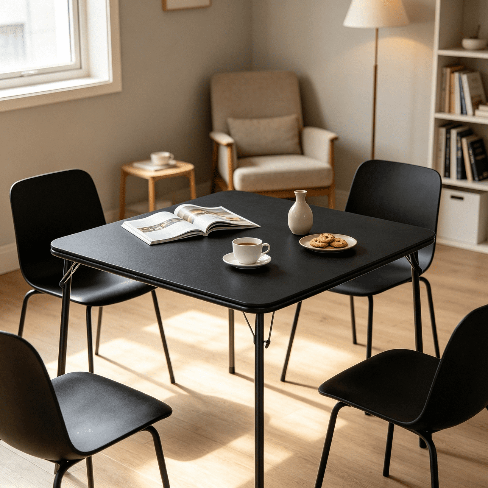 Homy Casa Table pliante carrée de 33,9 po pour 4, table de jeu et repas noire portable avec dessus en PVC et cadre en métal